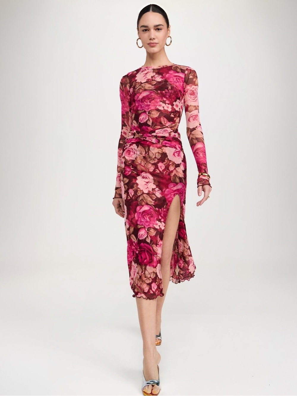 Free People Gianni Mesh Floral Bodycon Slit Maxi Dress Love Combo Sz XS $168 NEW